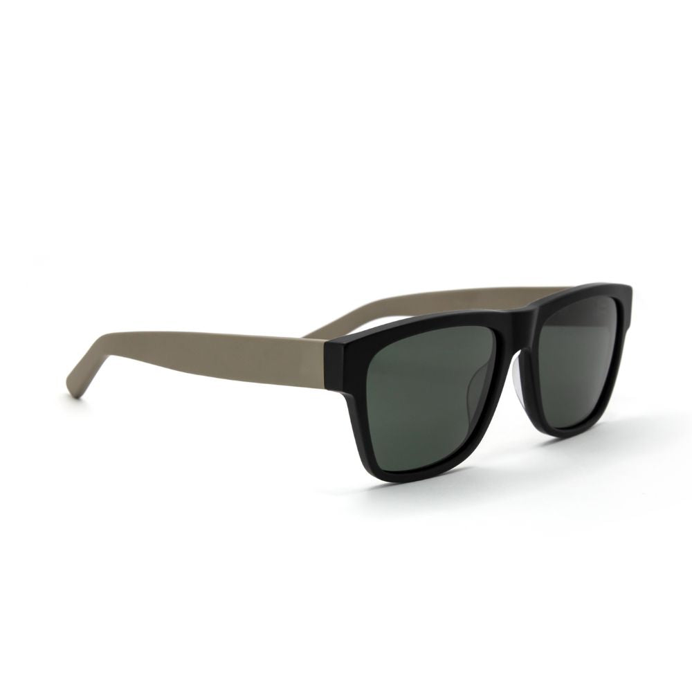 tan square acetate sunglasses with green lens