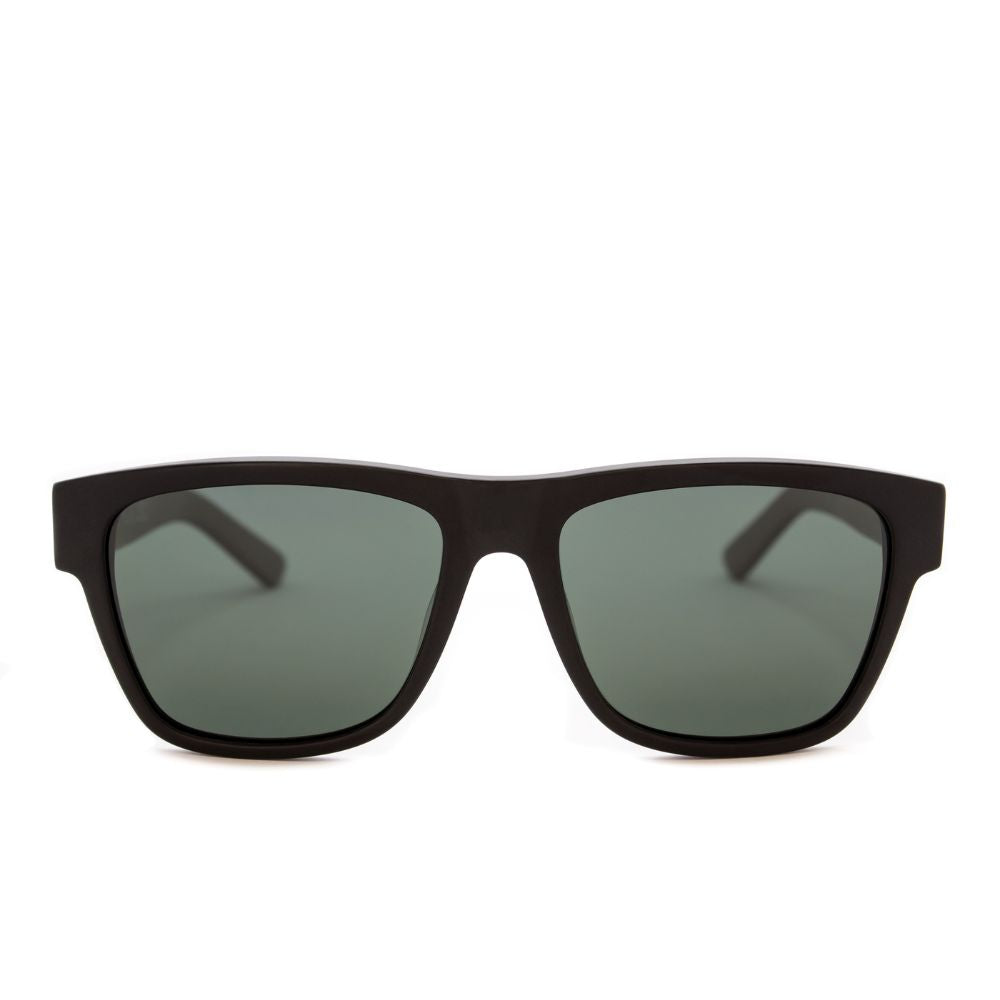 square acetate green lens sunglasses with black face and tan temples