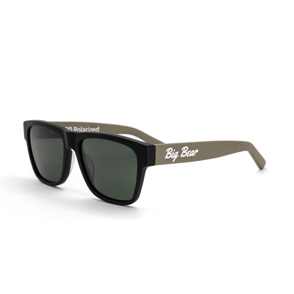 Tan square acetate sunglasses with green lens