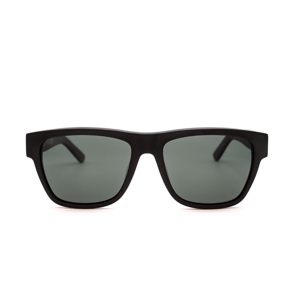 Black Square Acetate Sunglasses with Green Lens Front