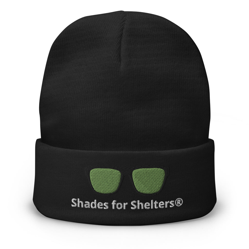 shades for shelters black knit beanie