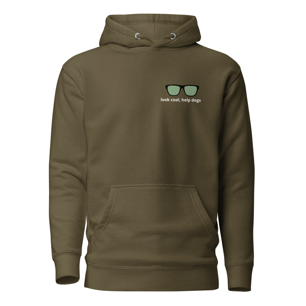 Unisex look cool, help dogs hooded sweatshirt in olive green