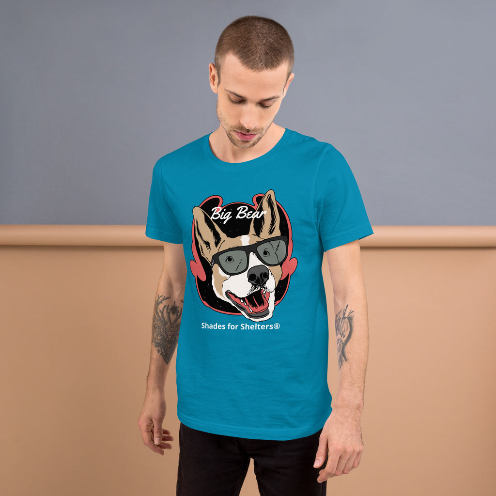 Space Bear Unisex T-Shirt aqua front male model