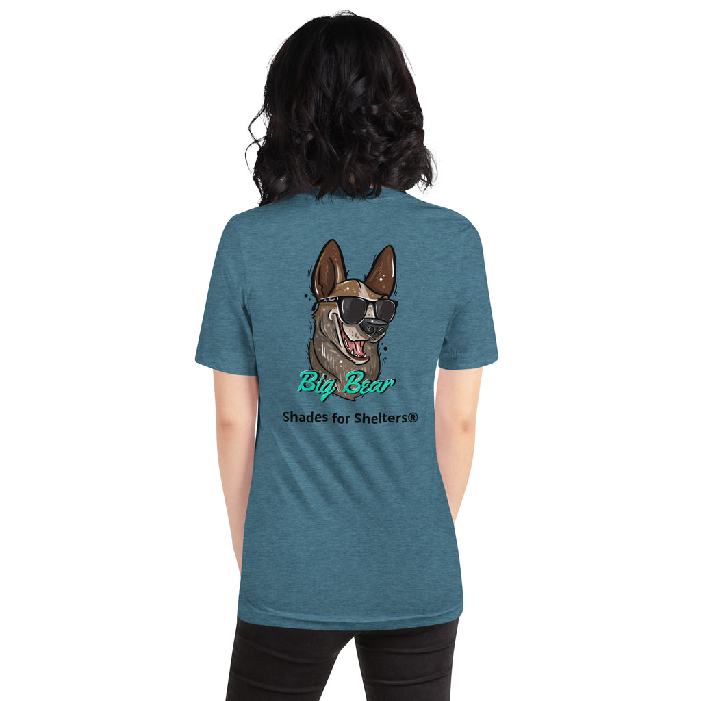 Look Cool, Help Dogs Unisex Tshirt  deep teal back female 