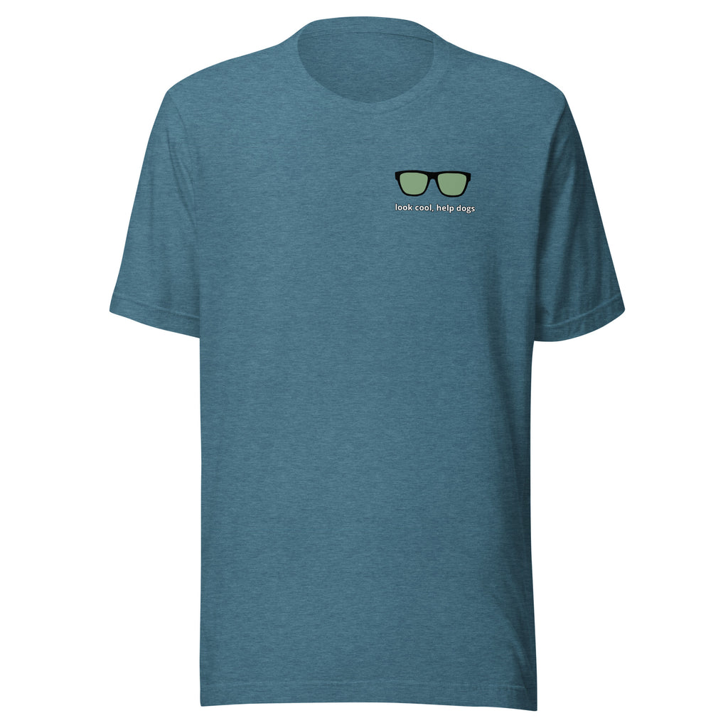 Look Cool, Help Dogs Unisex Tshirt  deep teal front