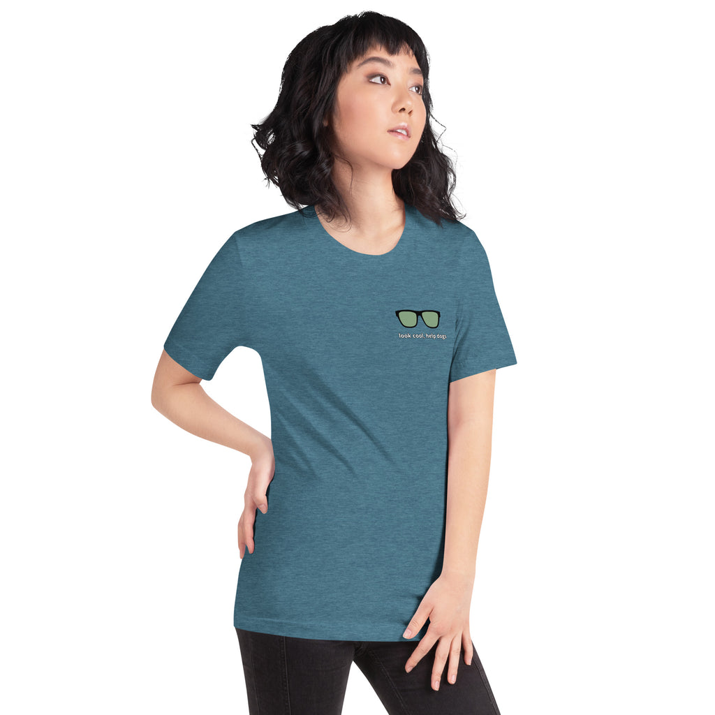 Look Cool, Help Dogs Unisex Tshirt  deep teal front female 