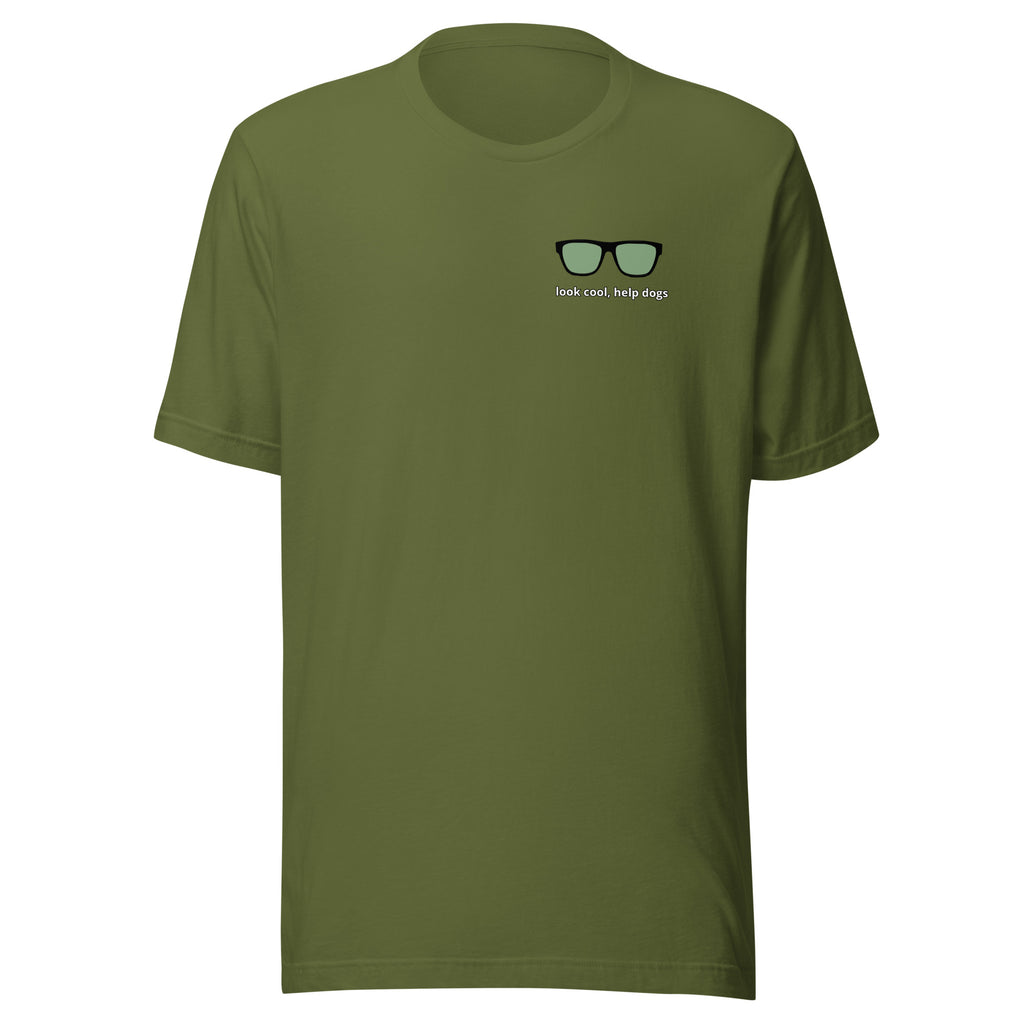 Look Cool, Help Dogs Unisex Tshirt olive green front