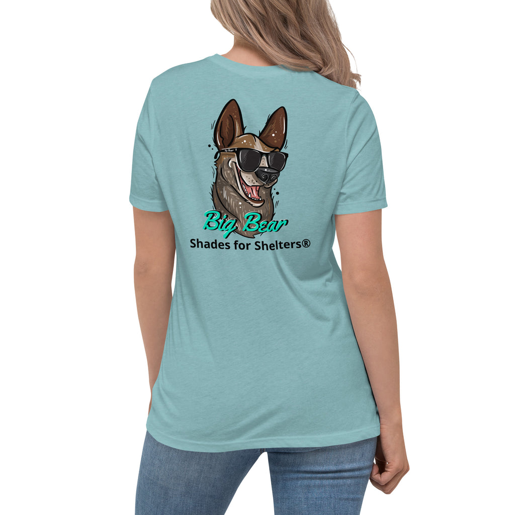 Look Cool, Help Dogs Women's Relaxed T-Shirt Heather Blue Lagoon back female model